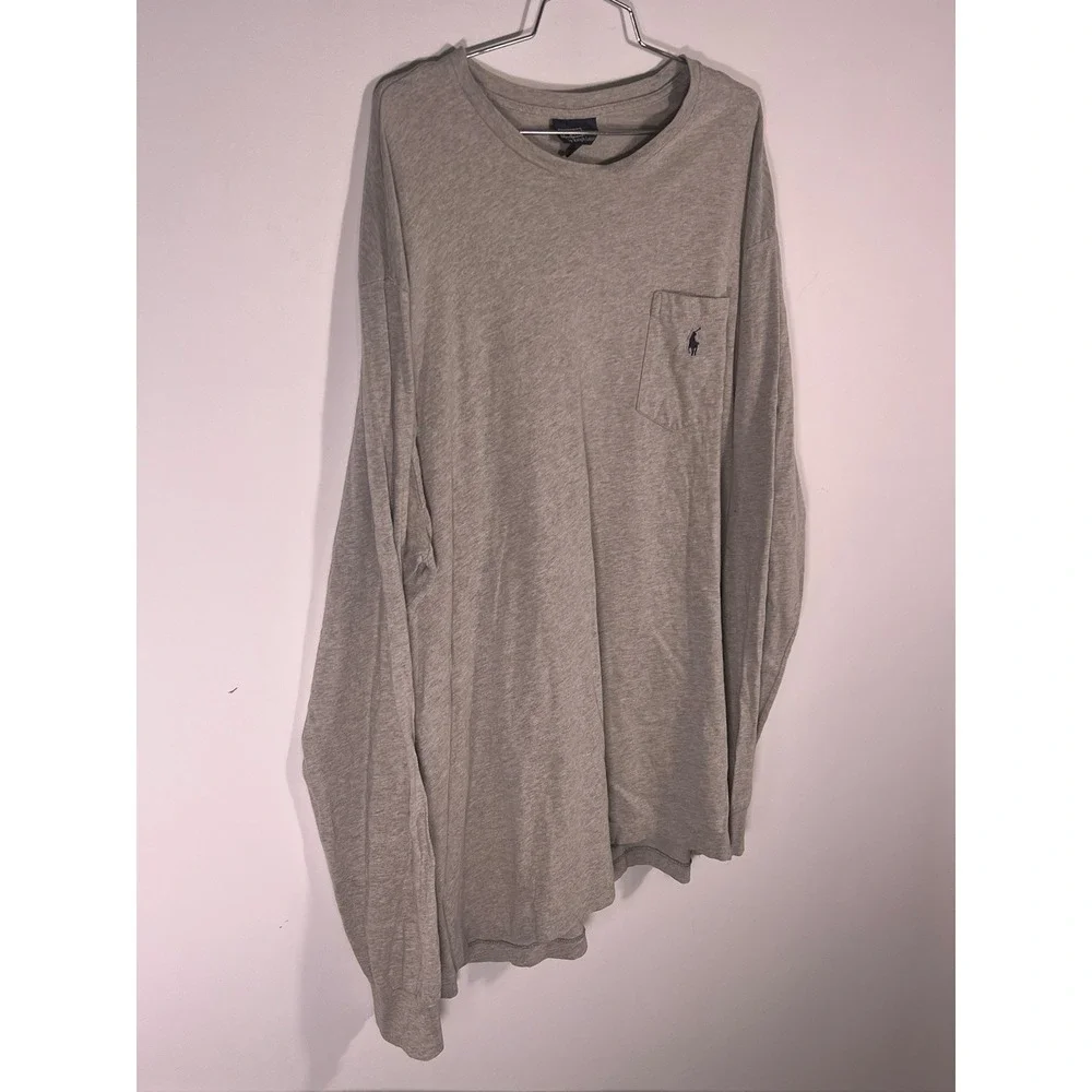 Polo Ralph Lauren Shirts Mens L Light Gray 100% Cotton Long‎ Sleeve Pocket Logo
